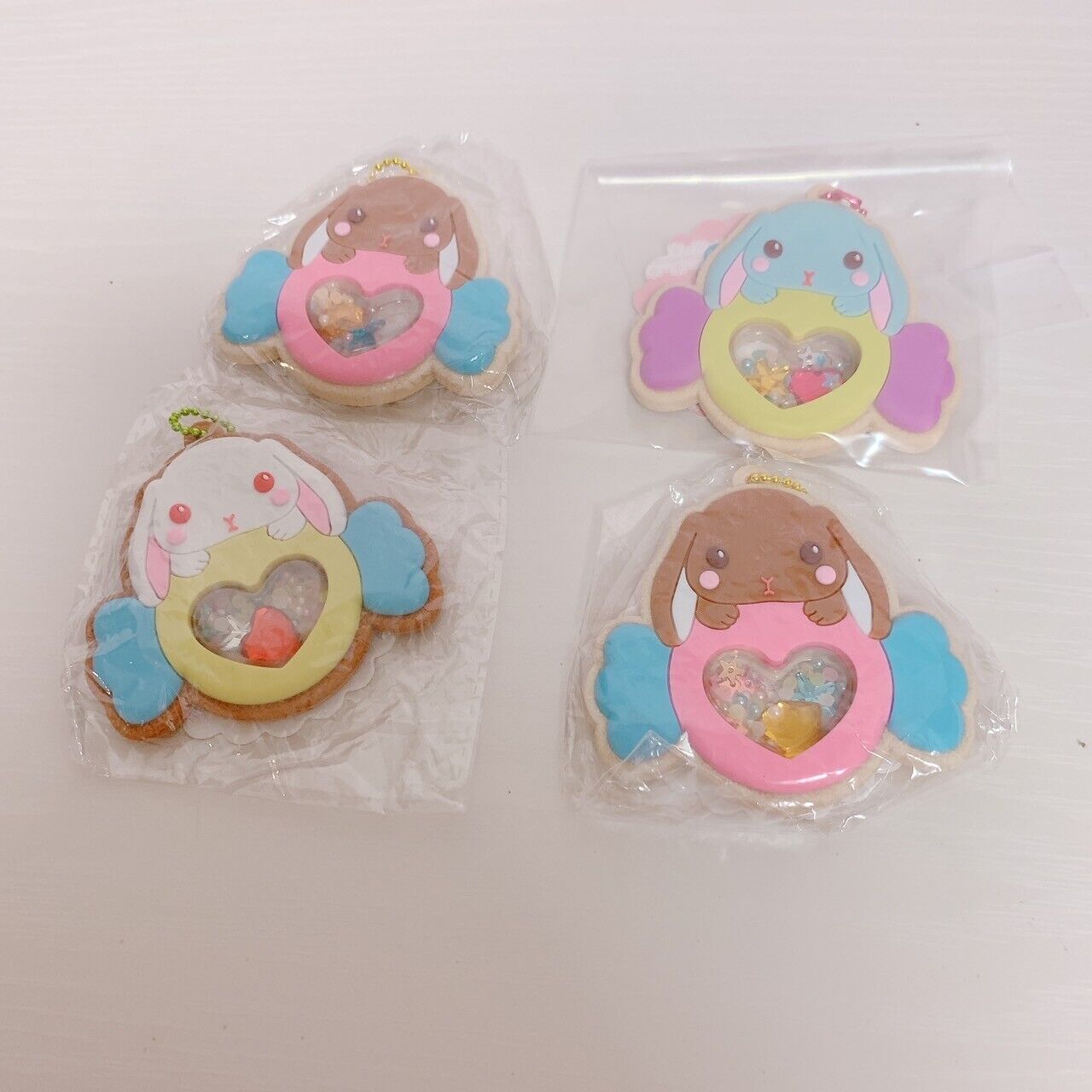 Poteusa Loppy Keyring 4 Set Icing Cookie Heart Lop Eared Rabbit Brown White Blue