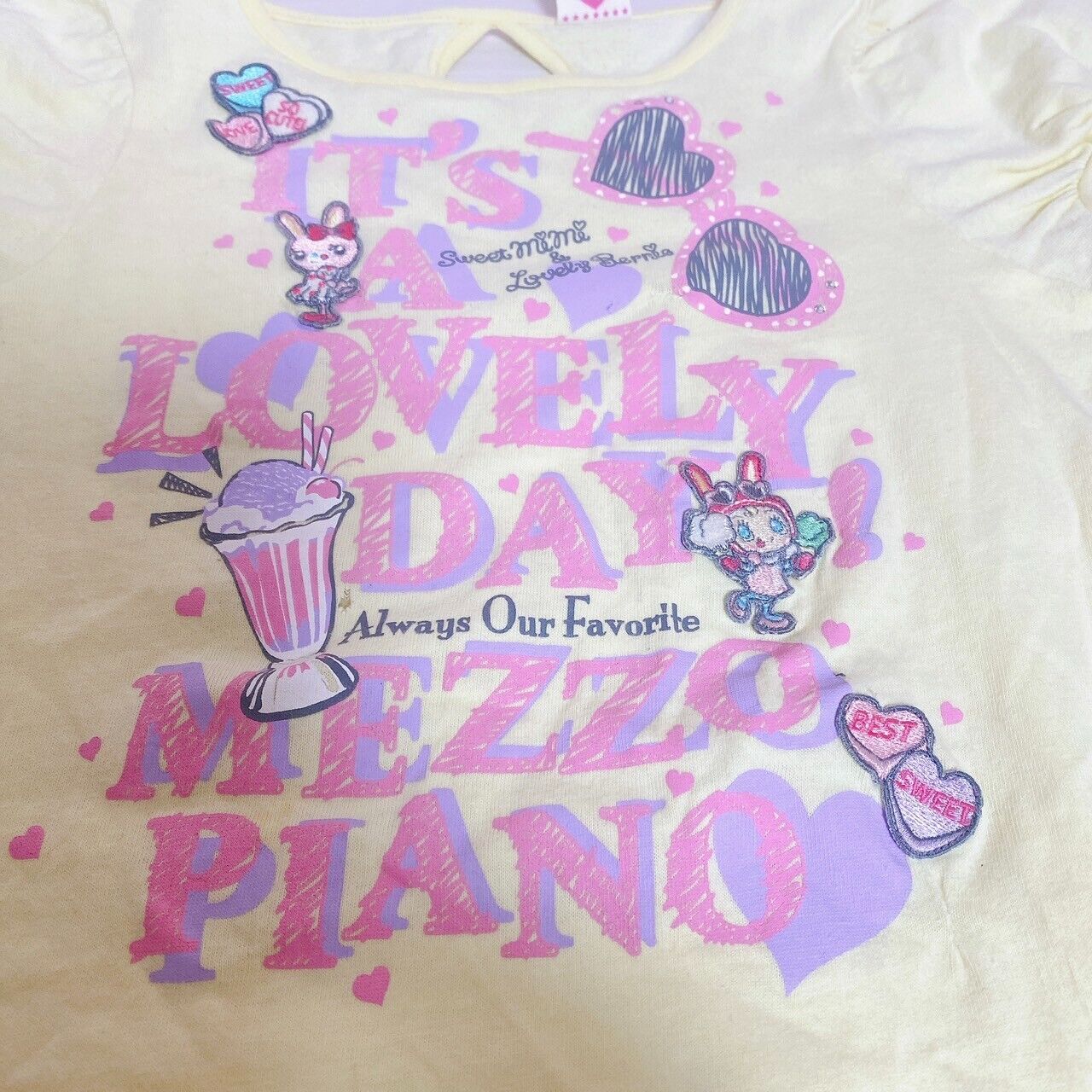 Mezzo Piano T-shirt Tops Yellow Berriechan 120 Size Rabbit Frill Heart Ice Cream