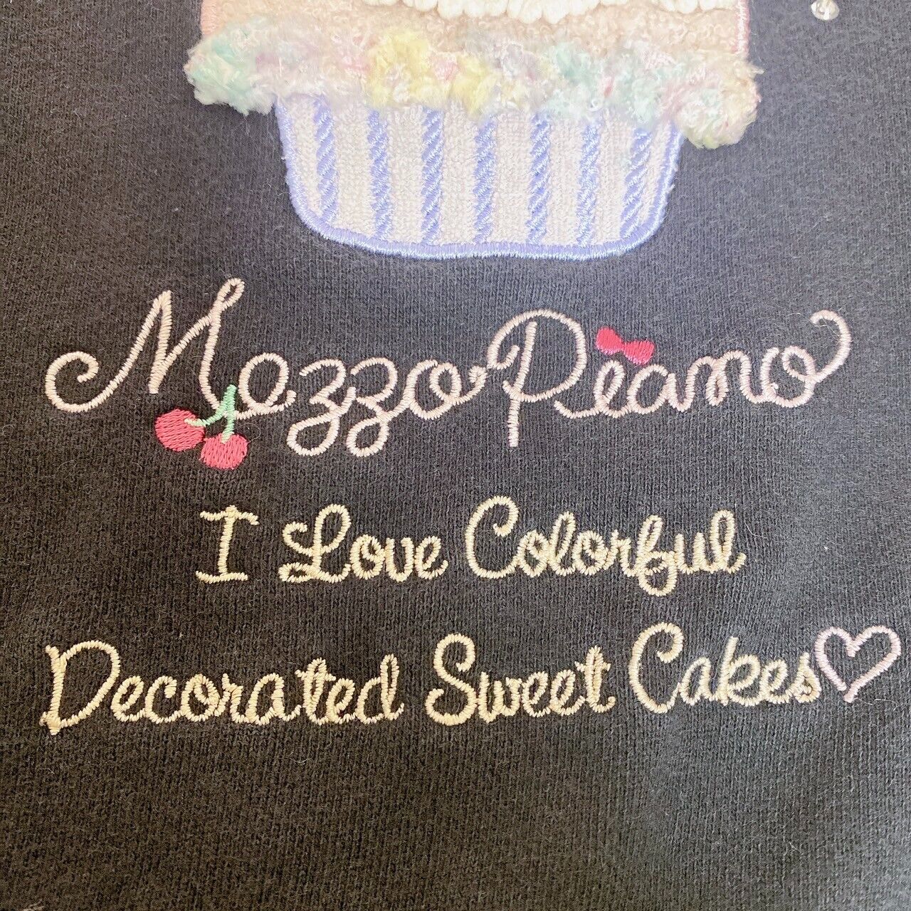 Mezzo Piano Long Sleeve T-shirt 90 Size Cupcake Black Glitter Sweet Kawaii Rare