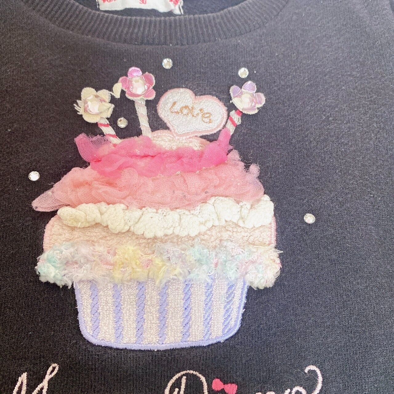 Mezzo Piano Long Sleeve T-shirt 90 Size Cupcake Black Glitter Sweet Kawaii Rare