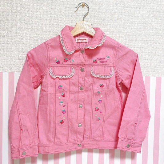 Mezzo Piano Jacket Strawberry Pink 130 Lace Collar Gingham Check Kawaii Rare