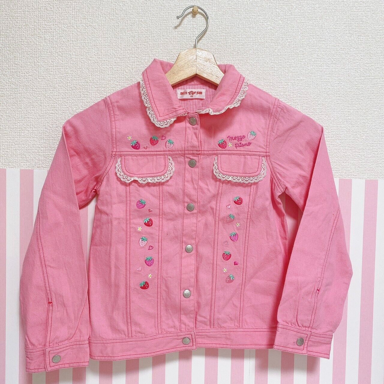 Mezzo Piano Jacket Strawberry Pink 130 Lace Collar Gingham Check Kawaii Rare