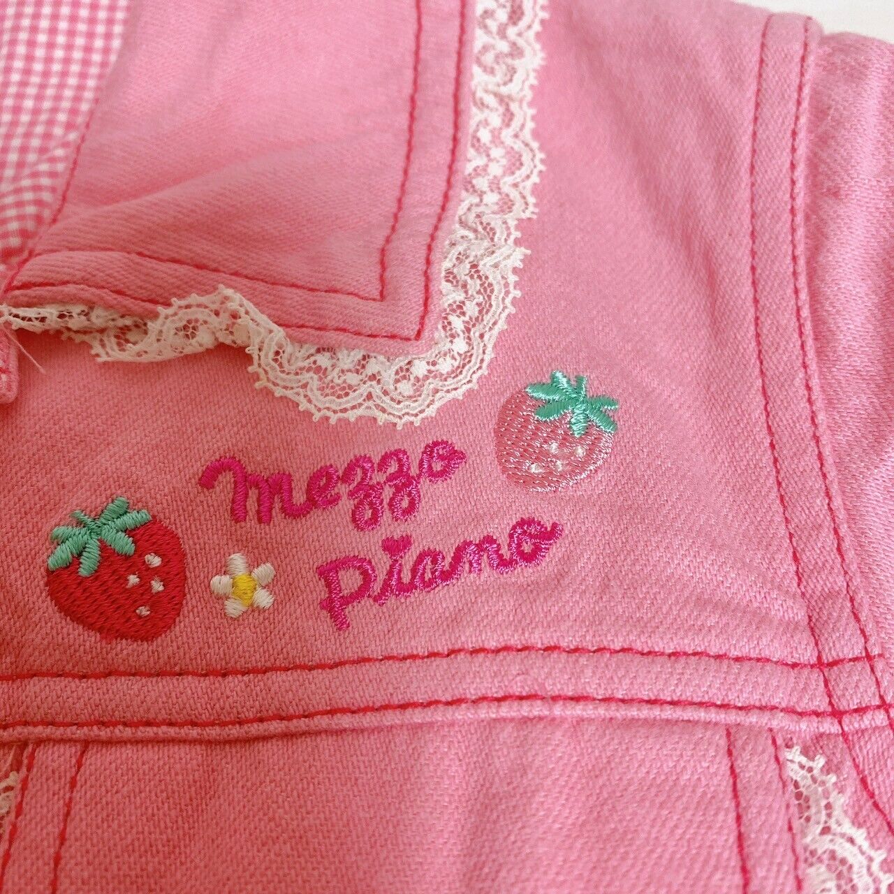 Mezzo Piano Jacket Strawberry Pink 130 Lace Collar Gingham Check Kawaii Rare