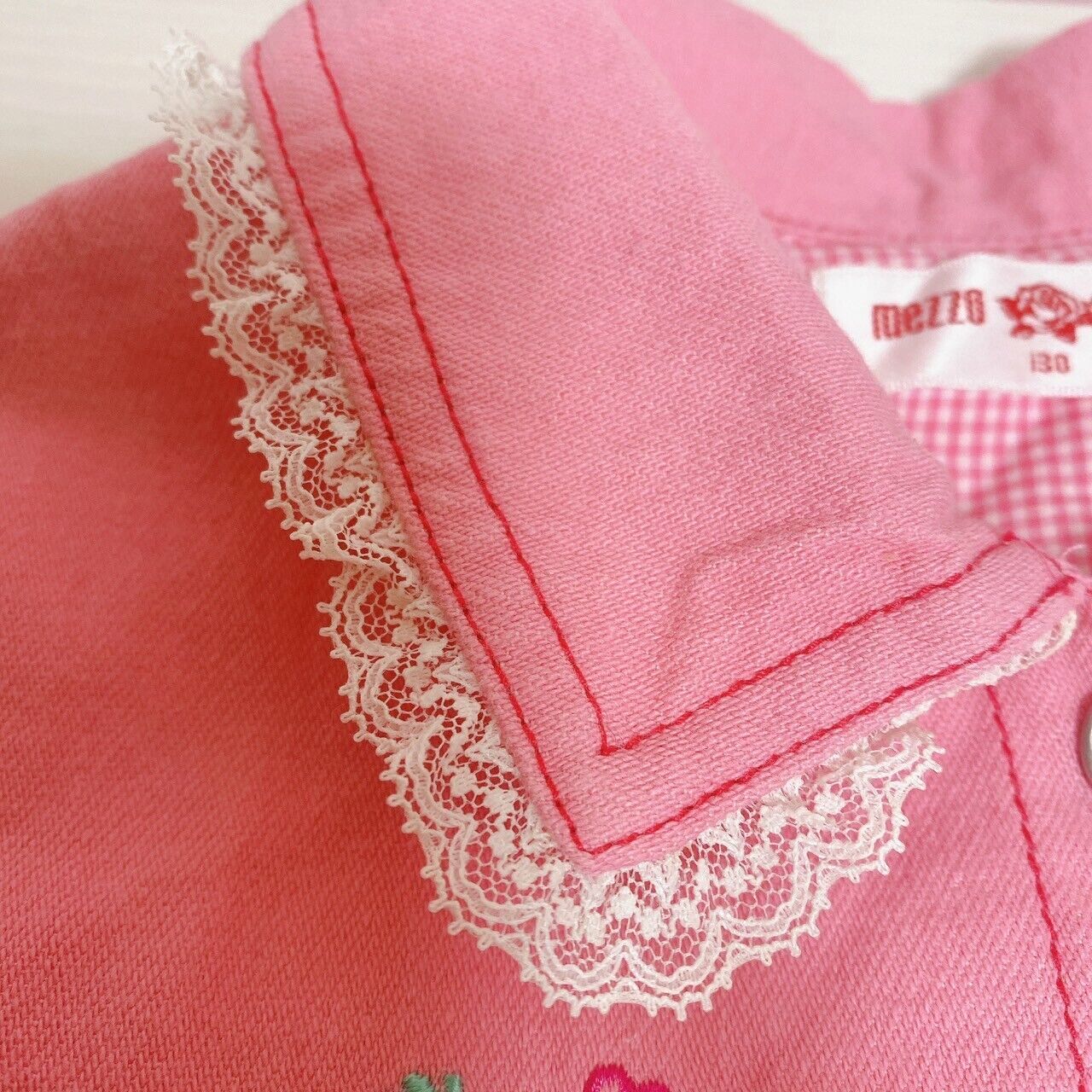 Mezzo Piano Jacket Strawberry Pink 130 Lace Collar Gingham Check Kawaii Rare