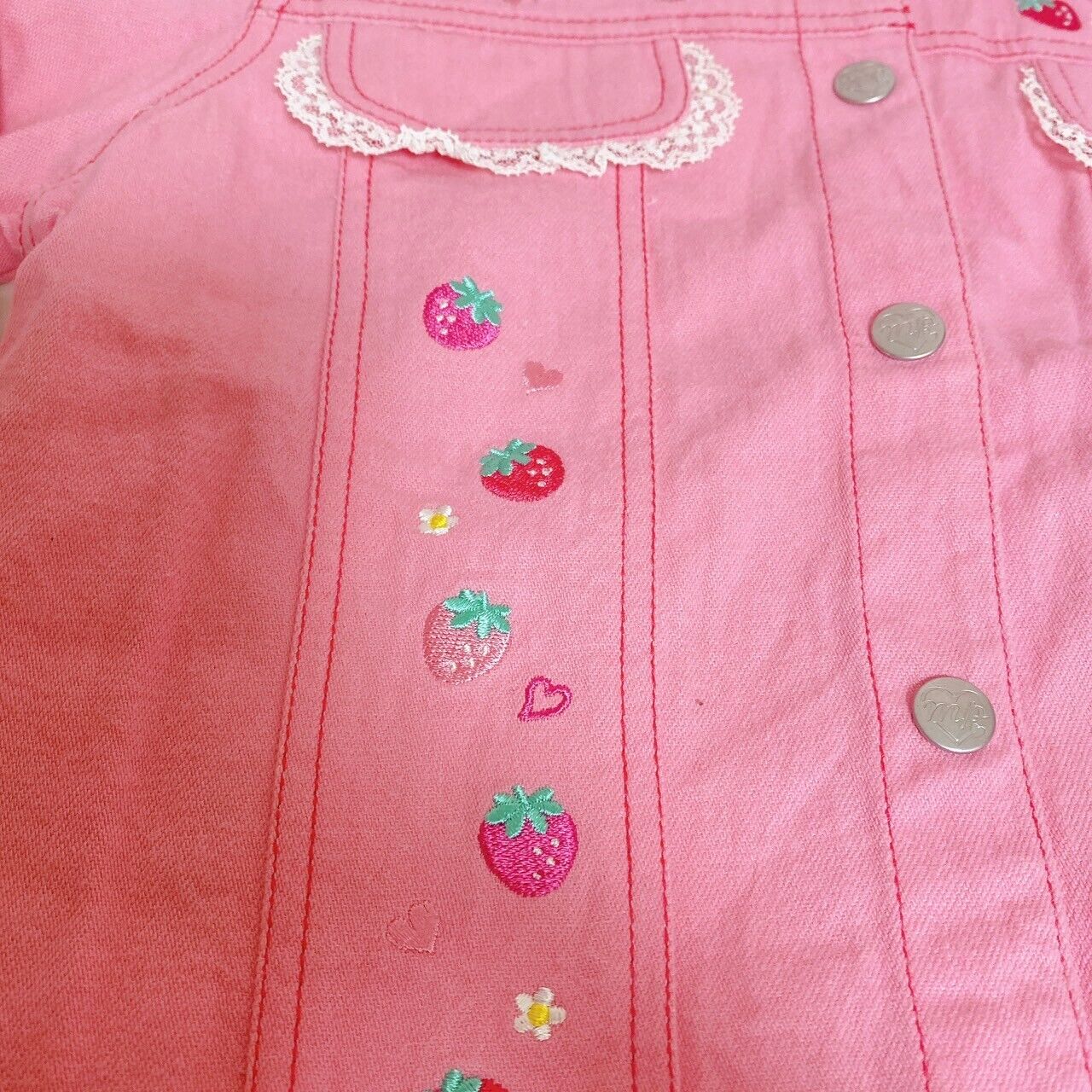 Mezzo Piano Jacket Strawberry Pink 130 Lace Collar Gingham Check Kawaii Rare