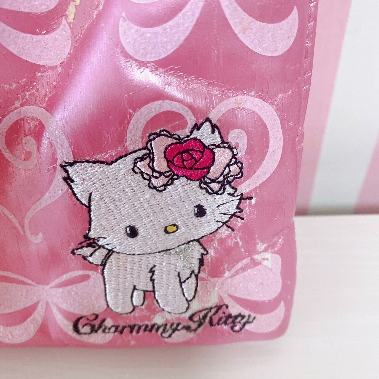 Sanrio Charmmy Charmy Kitty Tote Hand Bag Pink Ribbon Heart Embroidered Kawaii