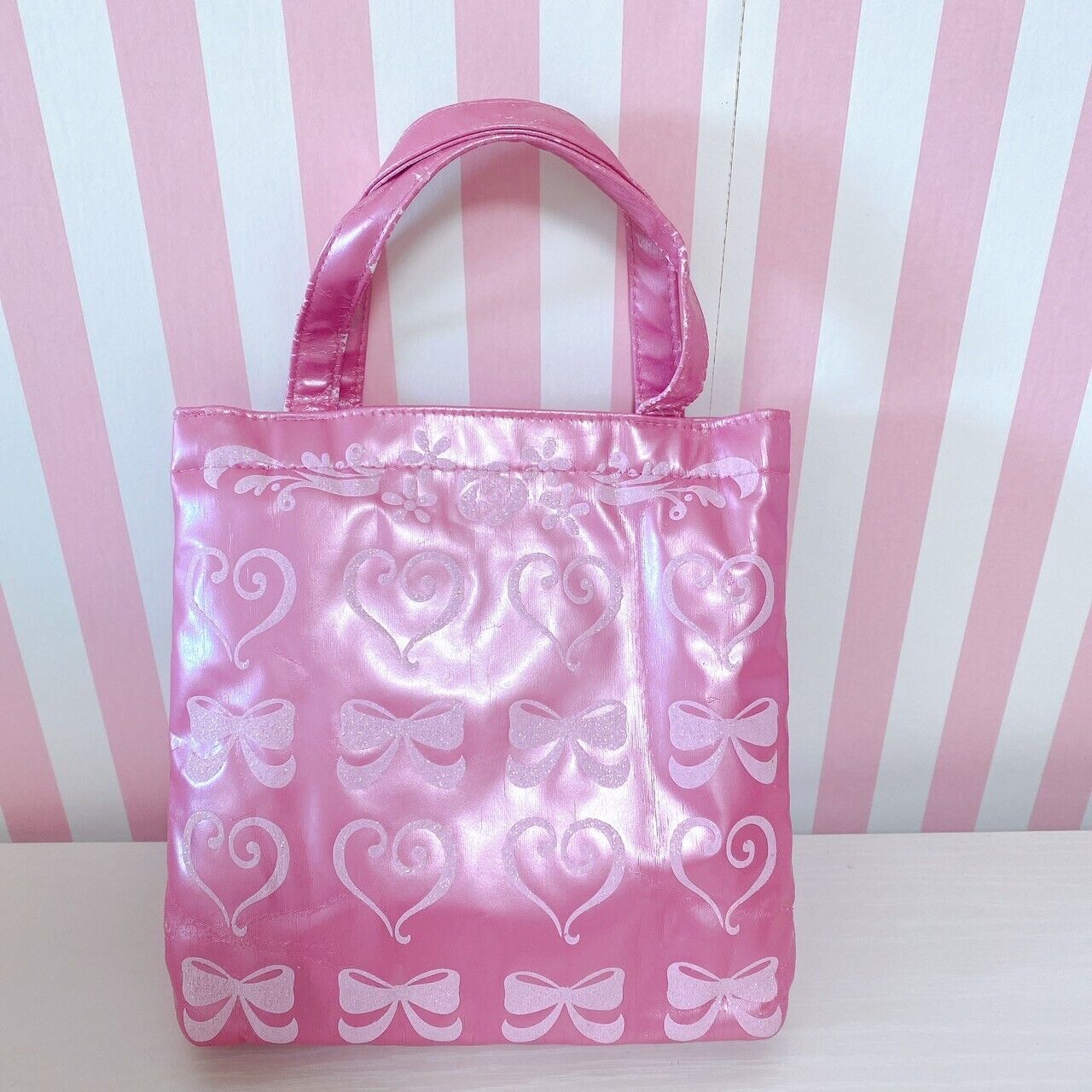 Sanrio Charmmy Charmy Kitty Tote Hand Bag Pink Ribbon Heart Embroidered Kawaii