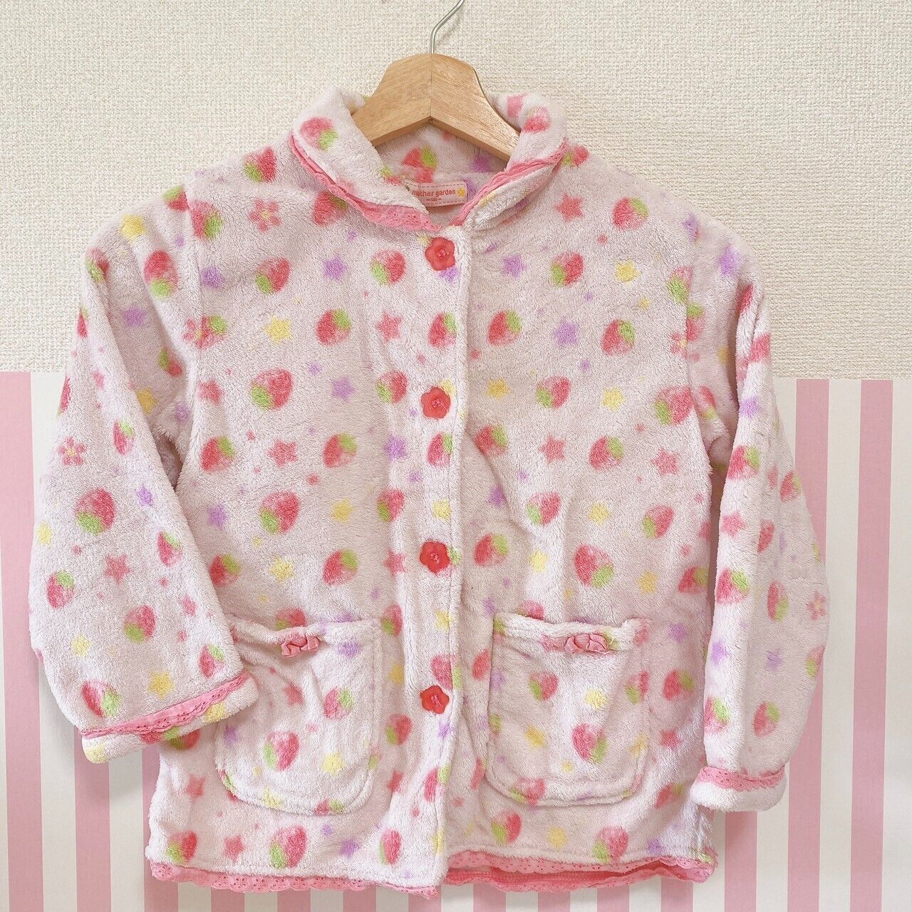 Mother Garden Pajamas 120 Fleece Strawberry Long Sleeve Fluffy Pink Frill Kawaii