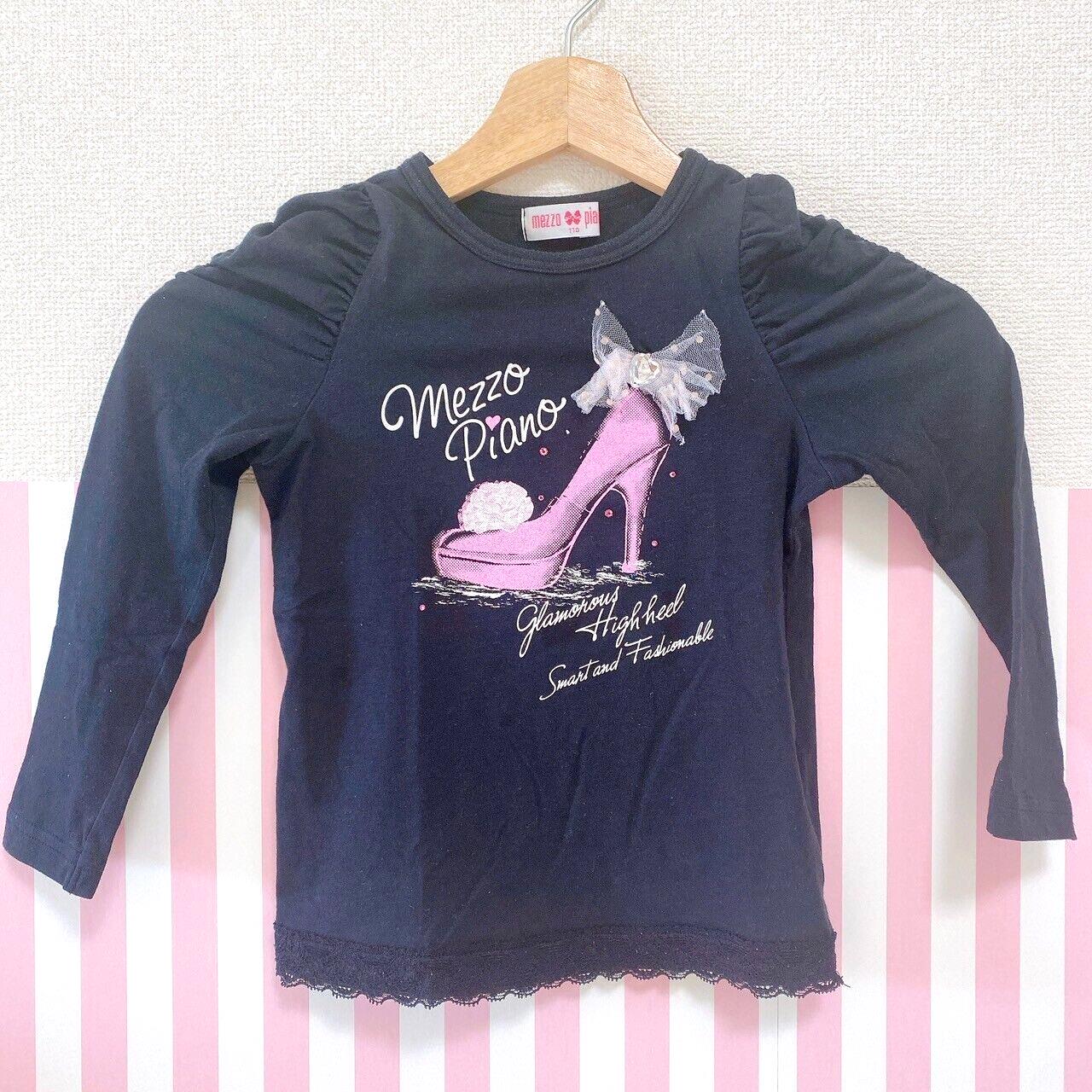 Mezzo Piano Long Sleeve T-shirt 110 Size High Heels Ribbon Black Lace Kawaii