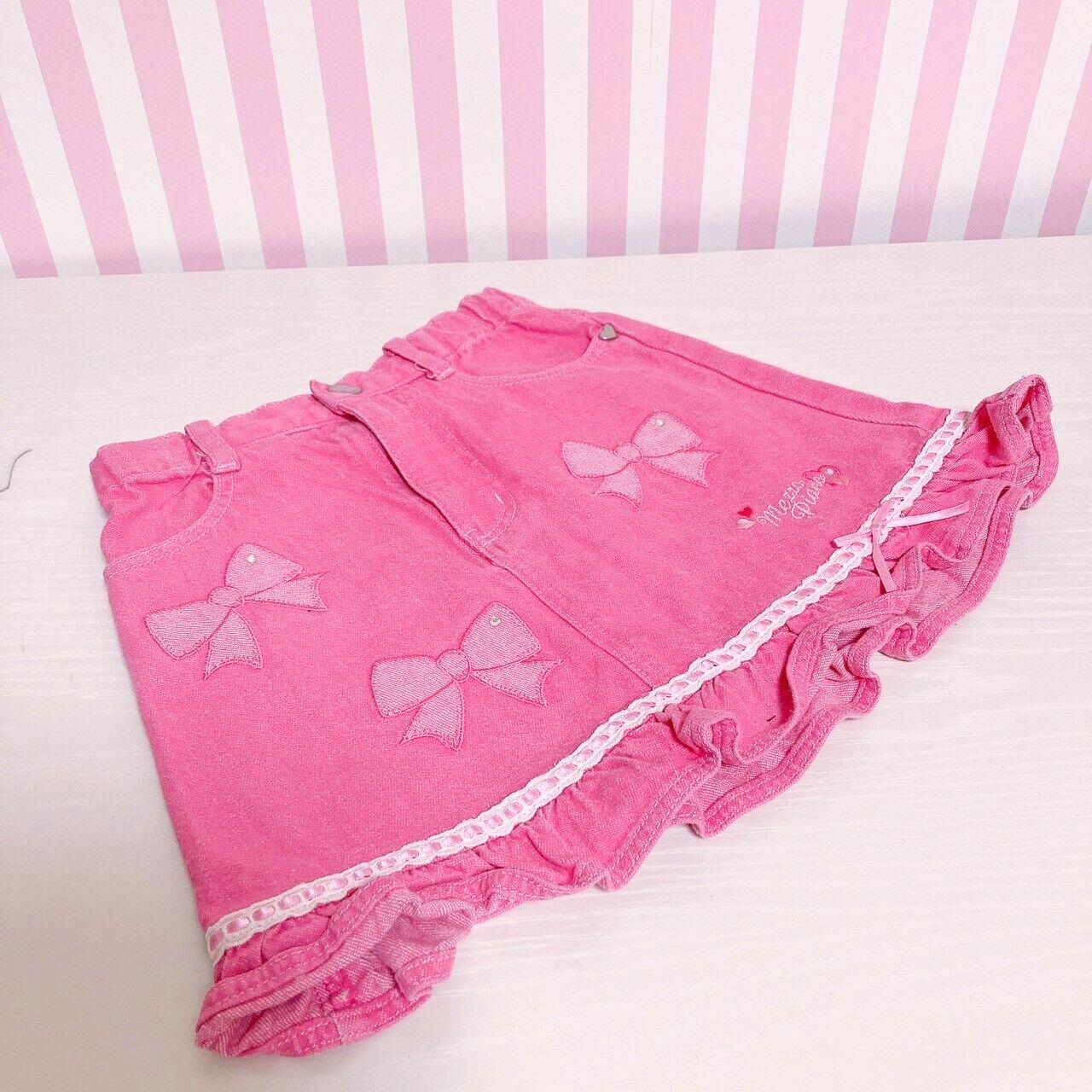 Mezzo Piano Skirt 110 Size Pink Frill Ribbon Heart Pocket Kids Kawaii Cute Rare