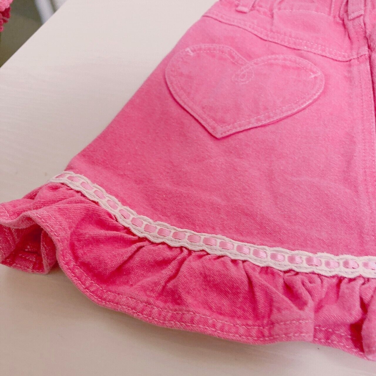 Mezzo Piano Skirt 110 Size Pink Frill Ribbon Heart Pocket Kids Kawaii Cute Rare