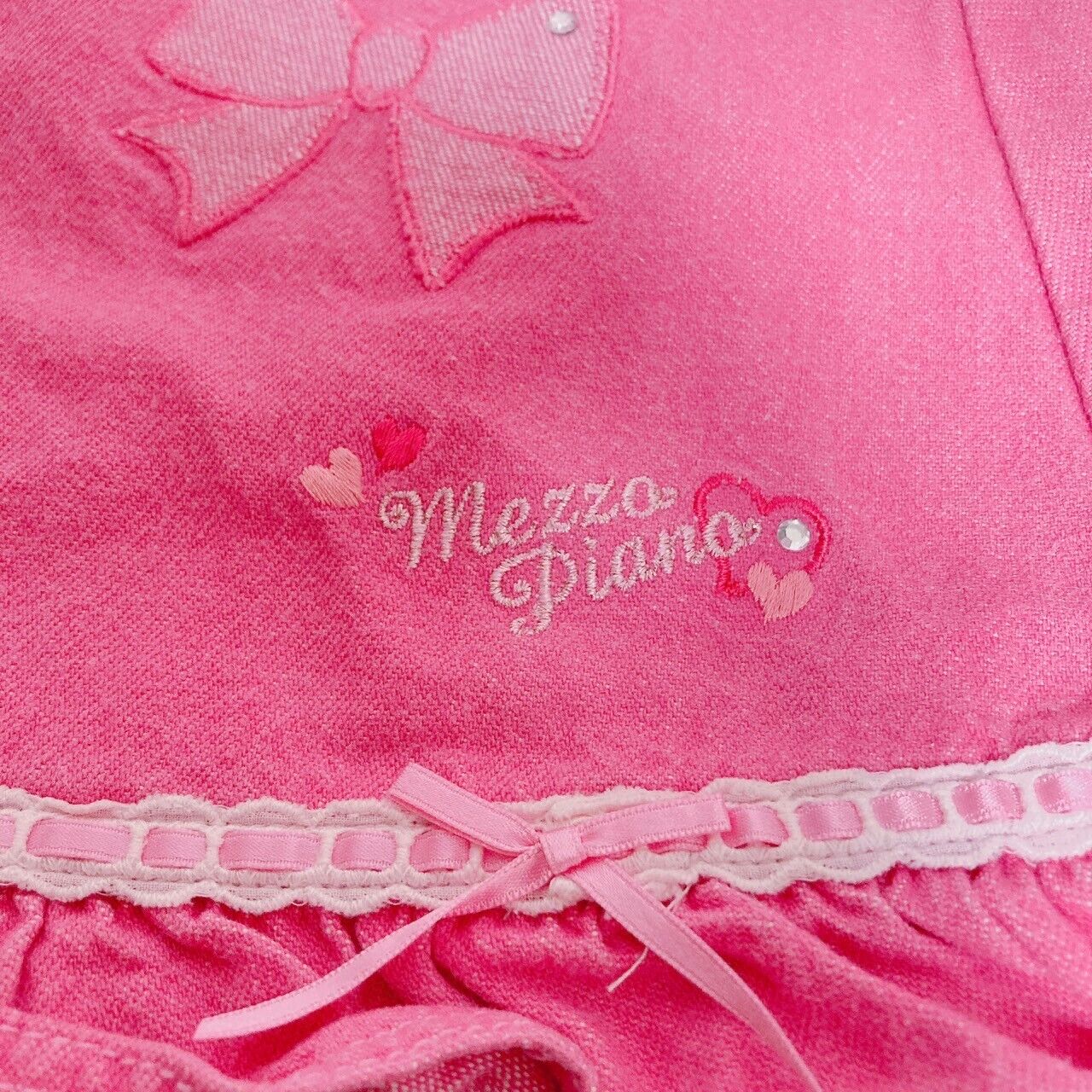 Mezzo Piano Skirt 110 Size Pink Frill Ribbon Heart Pocket Kids Kawaii Cute Rare