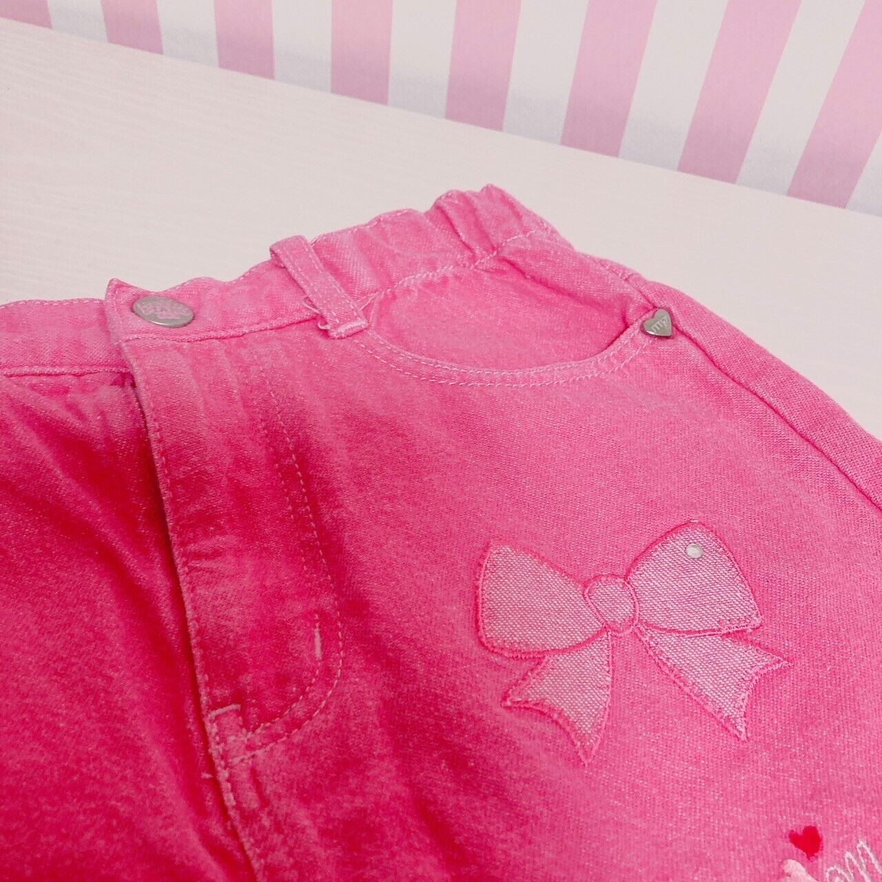 Mezzo Piano Skirt 110 Size Pink Frill Ribbon Heart Pocket Kids Kawaii Cute Rare