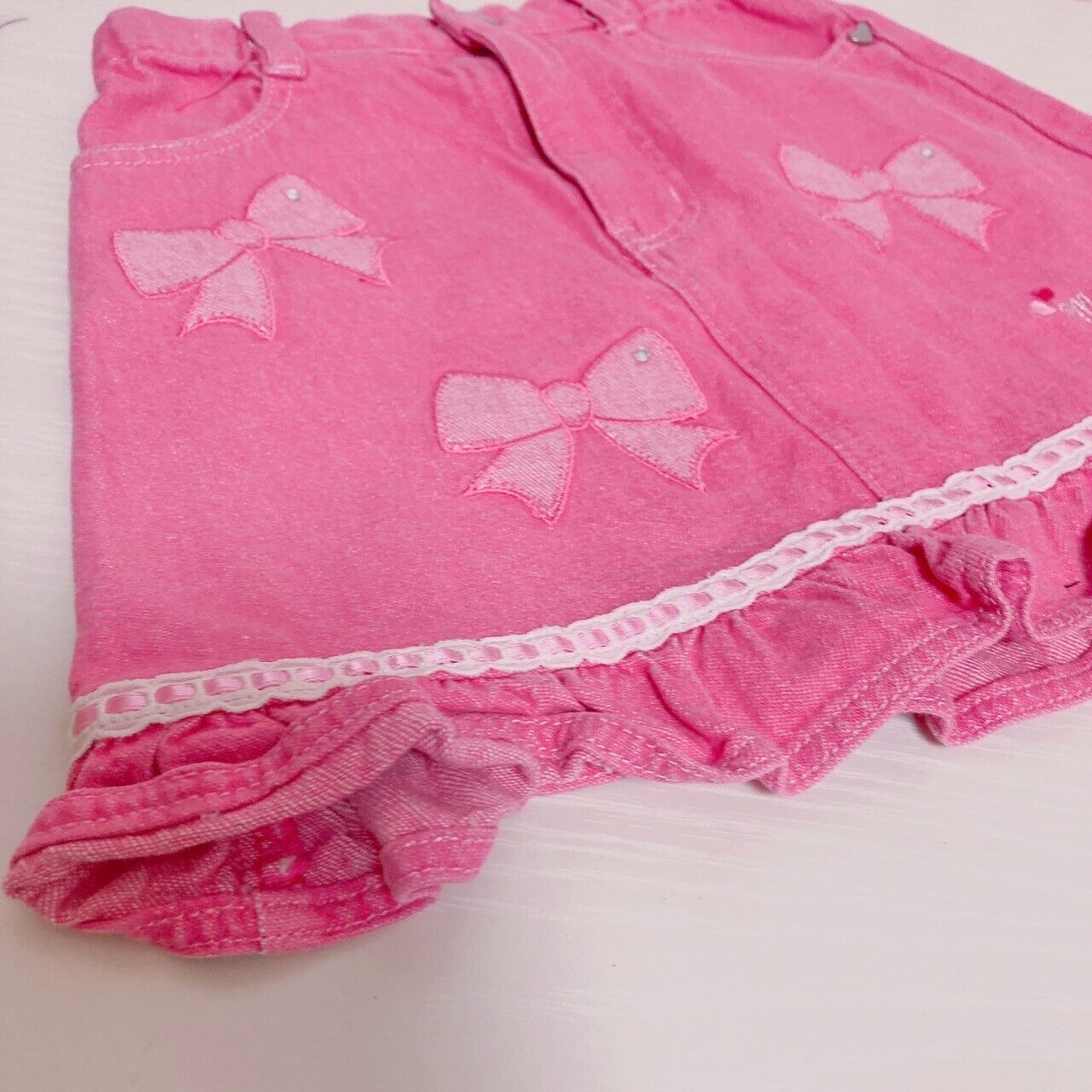 Mezzo Piano Skirt 110 Size Pink Frill Ribbon Heart Pocket Kids Kawaii Cute Rare