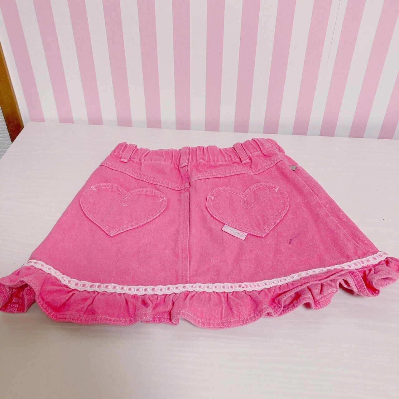 Mezzo Piano Skirt 110 Size Pink Frill Ribbon Heart Pocket Kids Kawaii Cute Rare