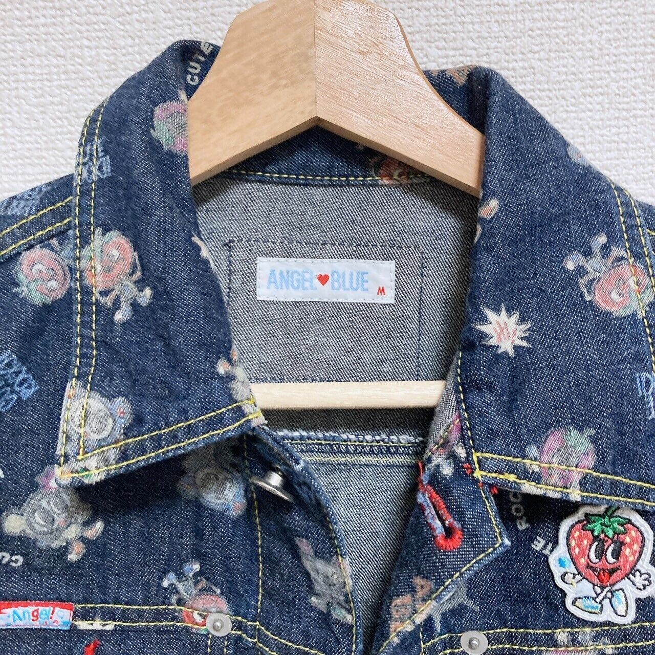 Angel Blue Denim Jacket 150 Size Patterned Navy Strawberry Cute Rock Kawaii Rare