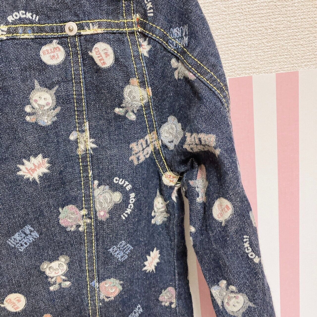 Angel Blue Denim Jacket 150 Size Patterned Navy Strawberry Cute Rock Kawaii Rare