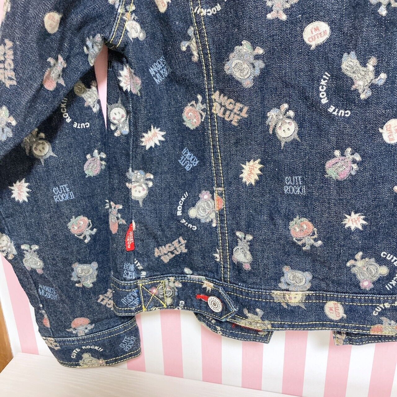 Angel Blue Denim Jacket 150 Size Patterned Navy Strawberry Cute Rock Kawaii Rare