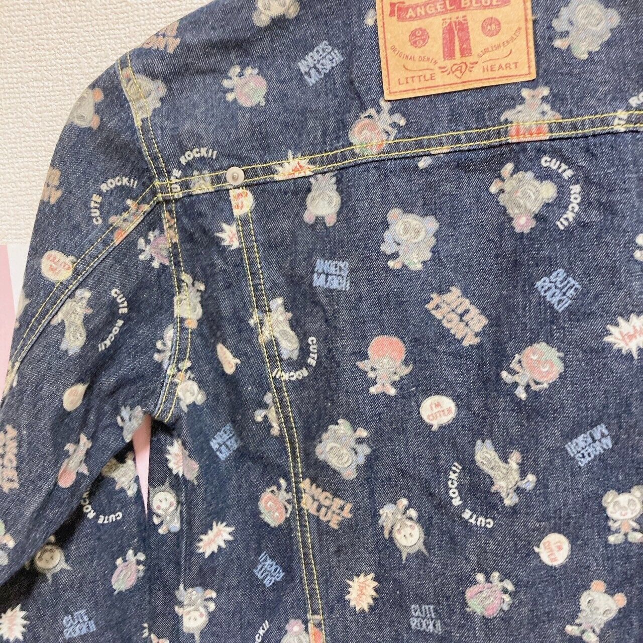 Angel Blue Denim Jacket 150 Size Patterned Navy Strawberry Cute Rock Kawaii Rare