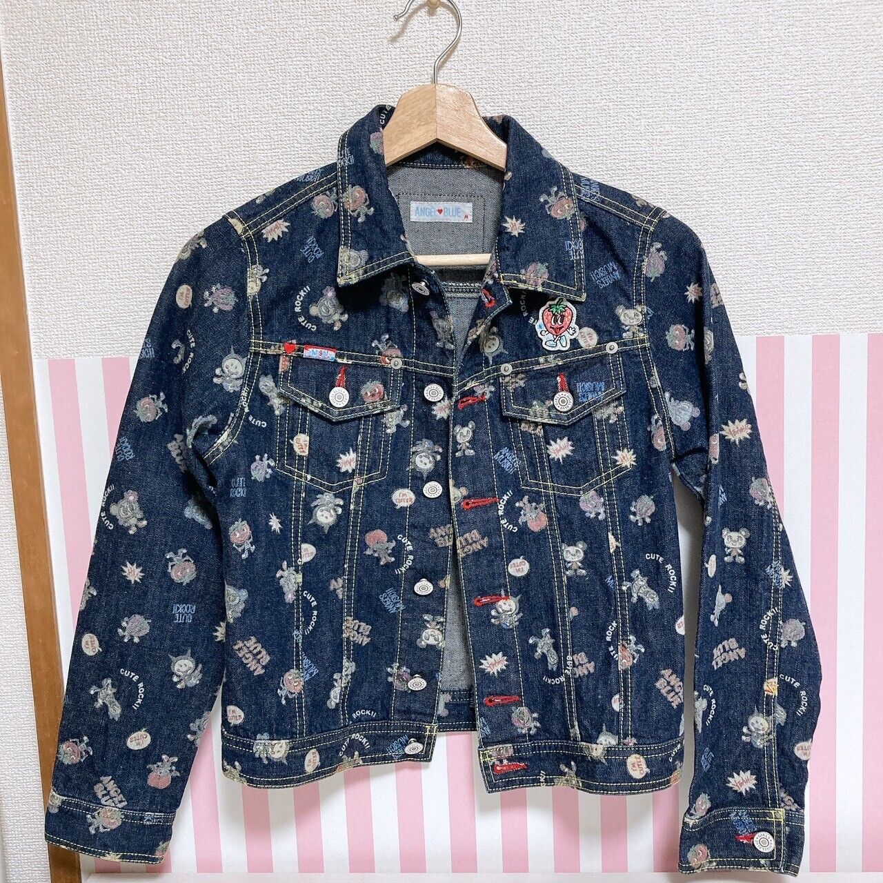 Angel Blue Denim Jacket 150 Size Patterned Navy Strawberry Cute Rock Kawaii Rare