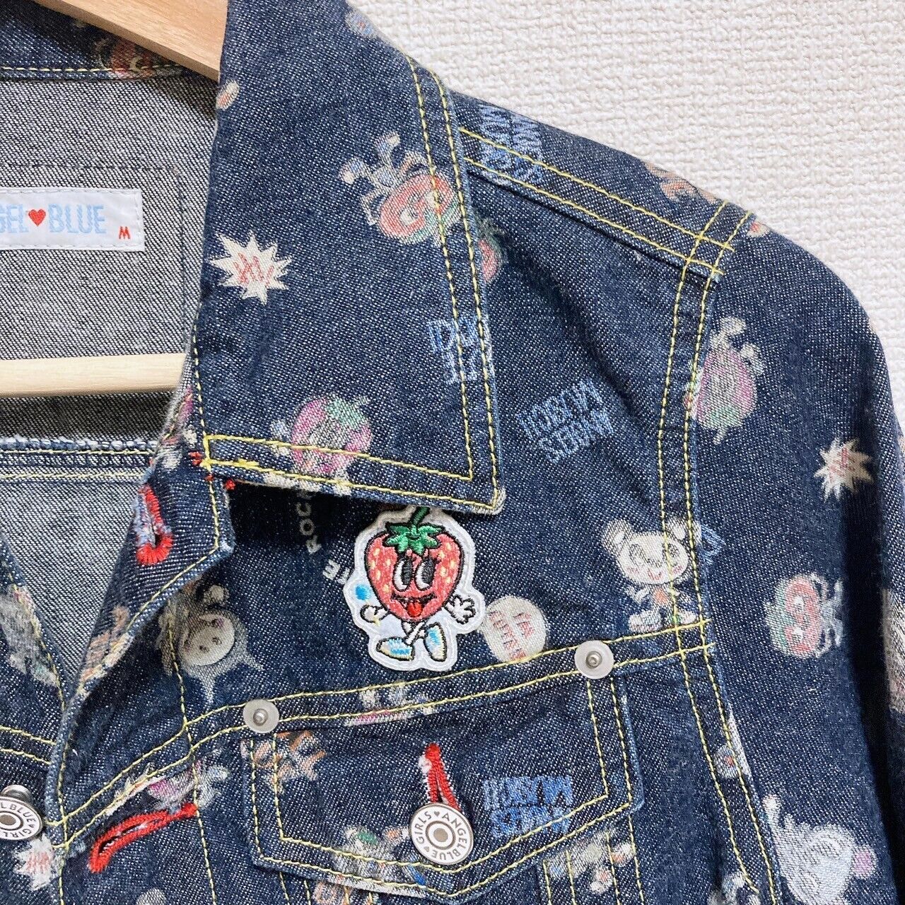 Angel Blue Denim Jacket 150 Size Patterned Navy Strawberry Cute Rock Kawaii Rare