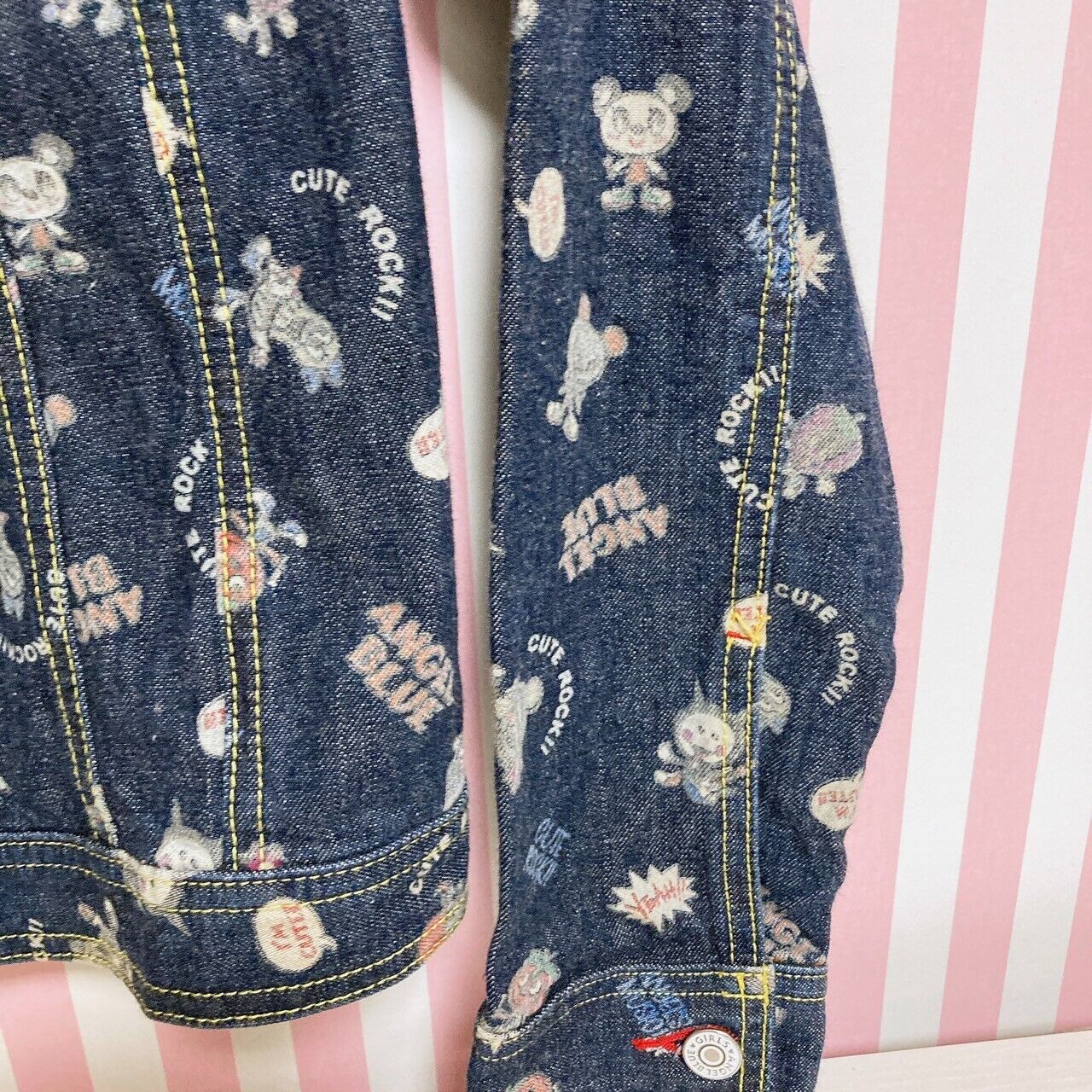 Angel Blue Denim Jacket 150 Size Patterned Navy Strawberry Cute Rock Kawaii Rare