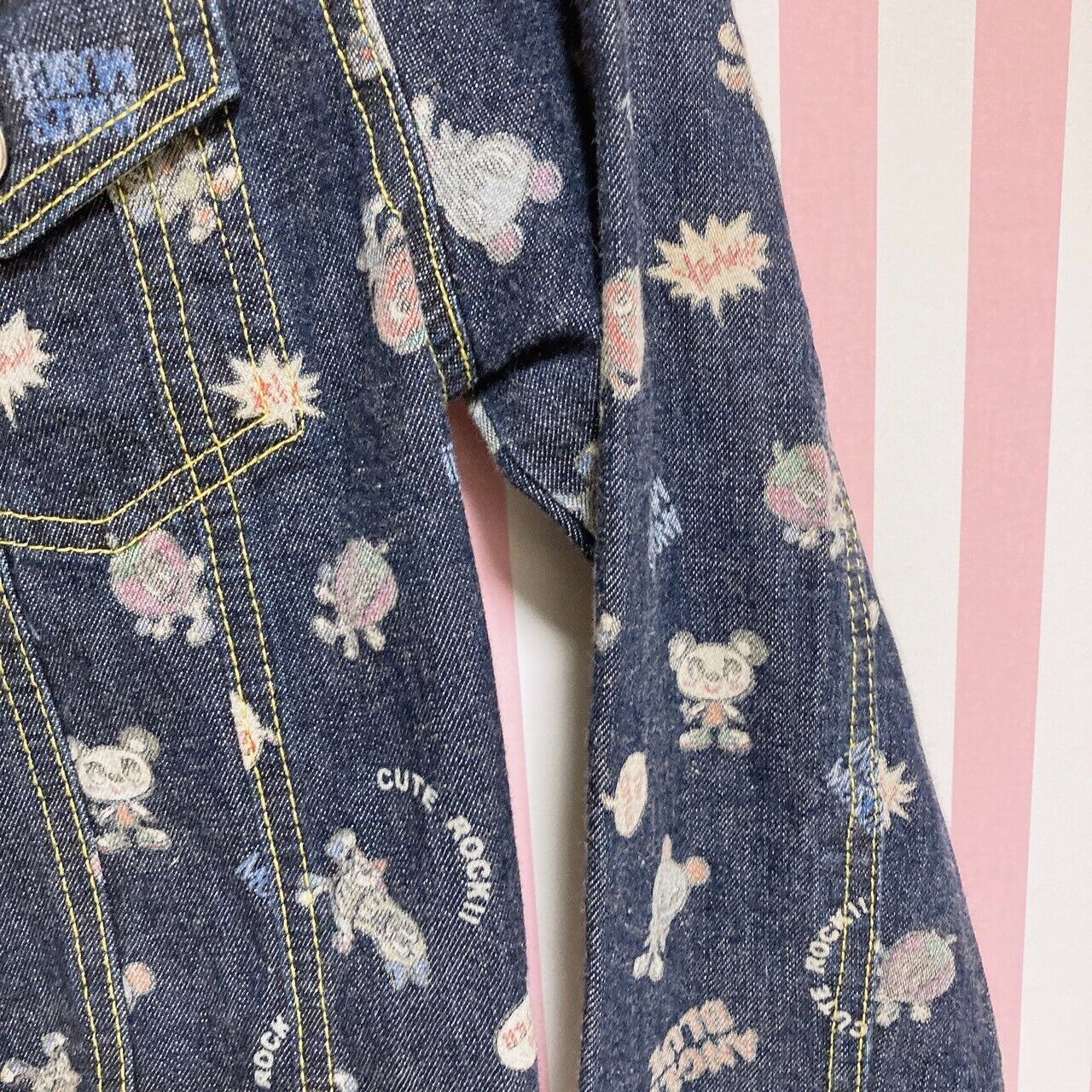 Angel Blue Denim Jacket 150 Size Patterned Navy Strawberry Cute Rock Kawaii Rare