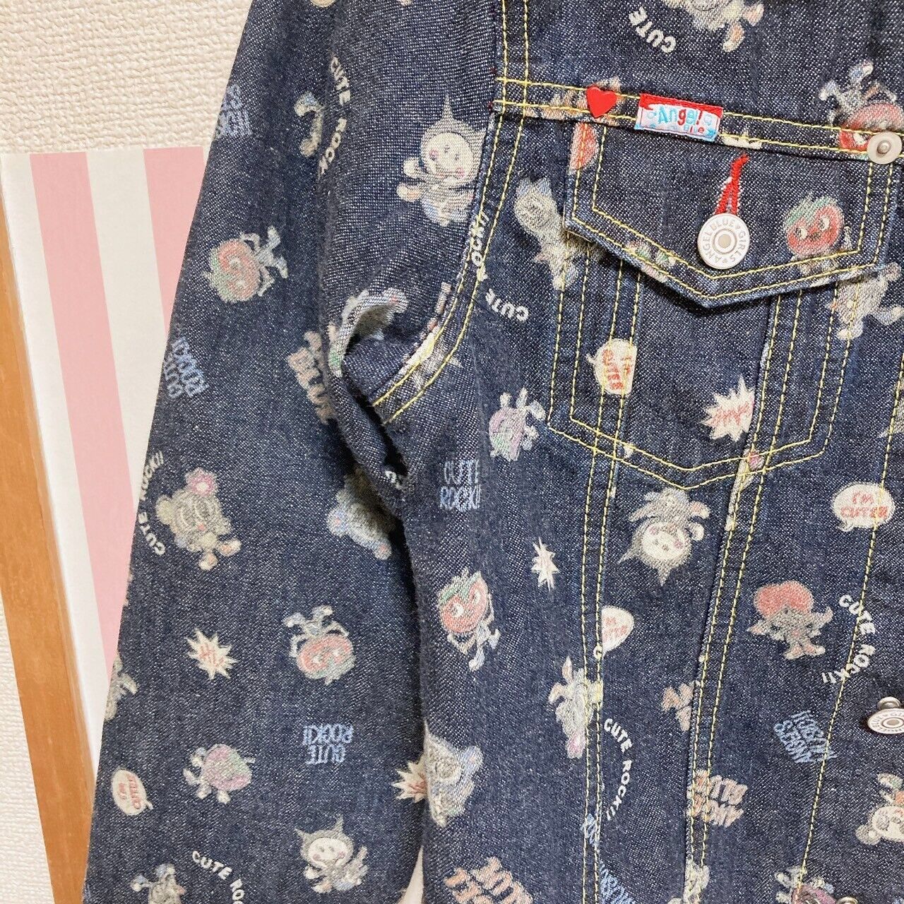 Angel Blue Denim Jacket 150 Size Patterned Navy Strawberry Cute Rock Kawaii Rare