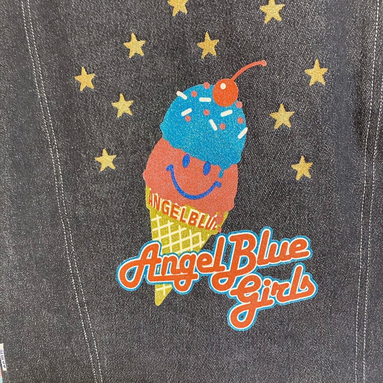 Angel Blue Denim Jacket 160 Size Ice Cream Stripe Navy Blue Pink Star Glitter