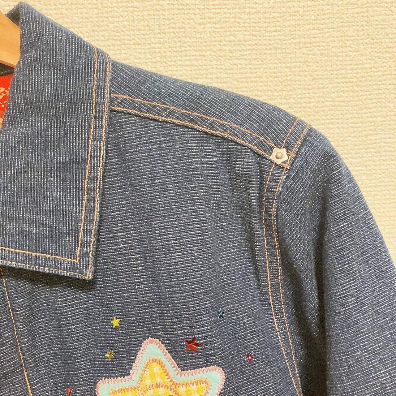 Angel Blue Denim Jacket 160 Size Star Navy Red Pocket Button Smile Kawaii Rare