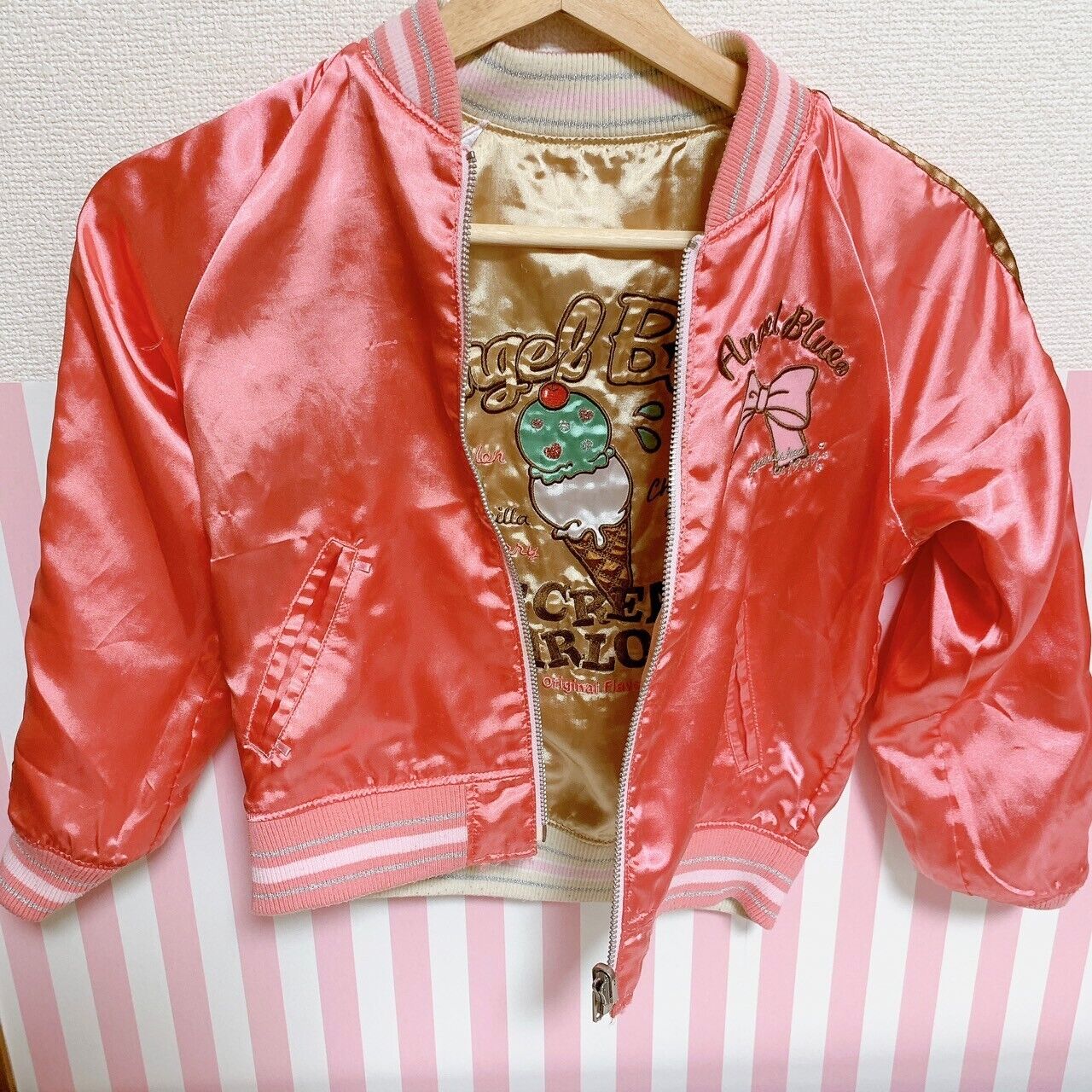 Angel Blue Souvenir Jacket Gold 120 Size Pink Reversible Ice Cream Ribbon Kawaii