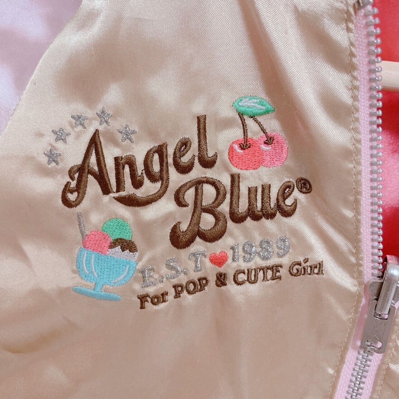 Angel Blue Souvenir Jacket Gold 120 Size Pink Reversible Ice Cream Ribbon Kawaii