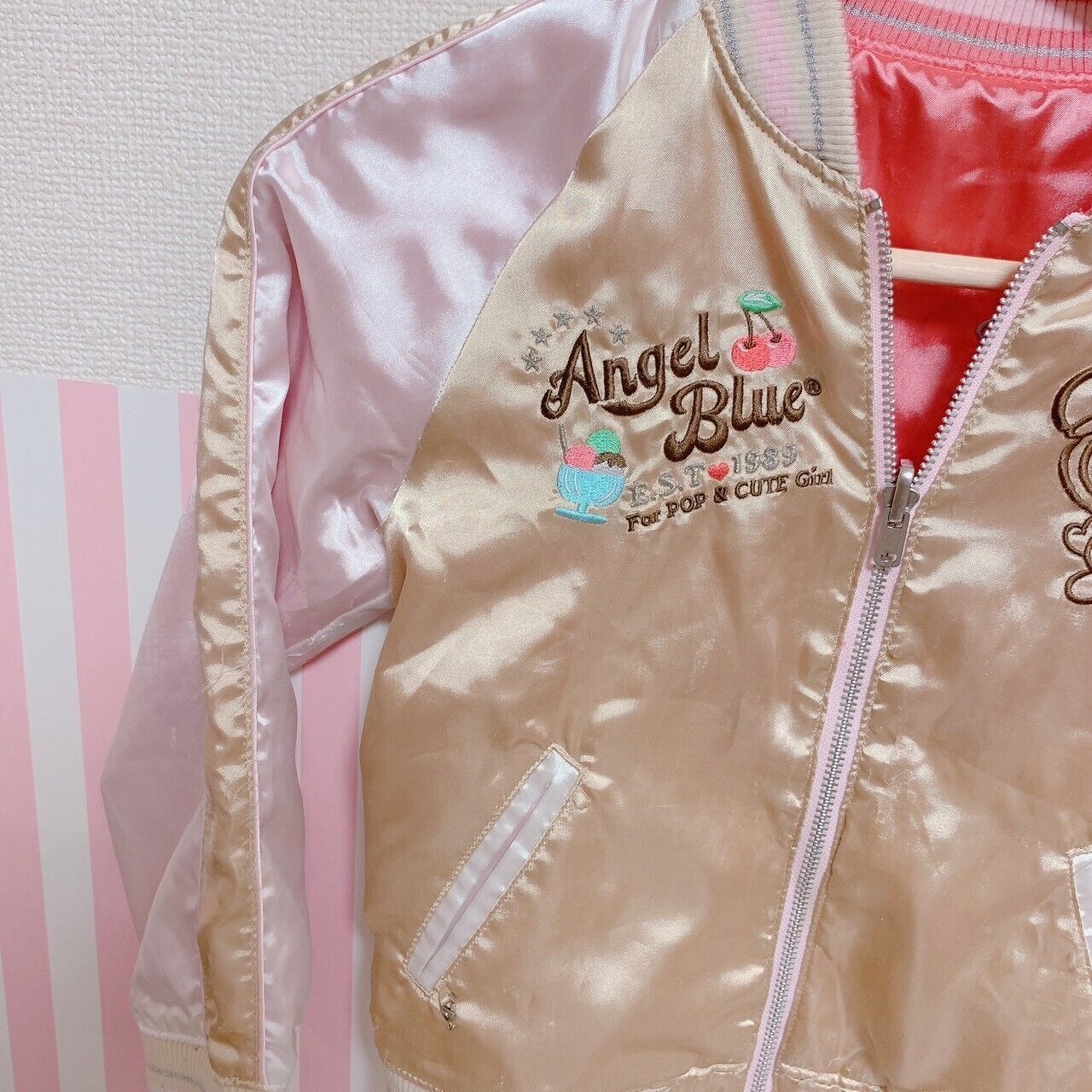 Angel Blue Souvenir Jacket Gold 120 Size Pink Reversible Ice Cream Ribbon Kawaii