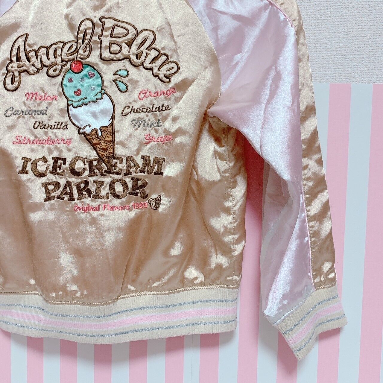 Angel Blue Souvenir Jacket Gold 120 Size Pink Reversible Ice Cream Ribbon Kawaii