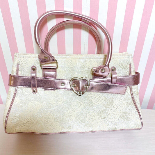 Handbag Bag Enamel Rose Flower Pink Glitter White Heart Kawaii Cute Pretty Rare