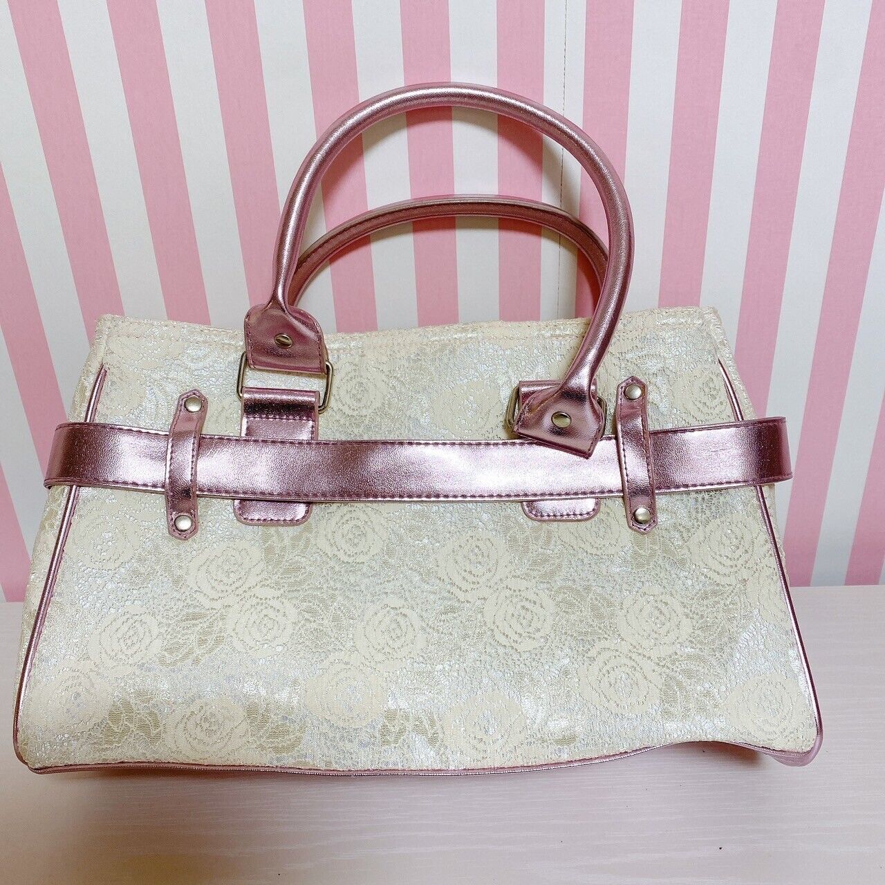 Handbag Bag Enamel Rose Flower Pink Glitter White Heart Kawaii Cute Pretty Rare