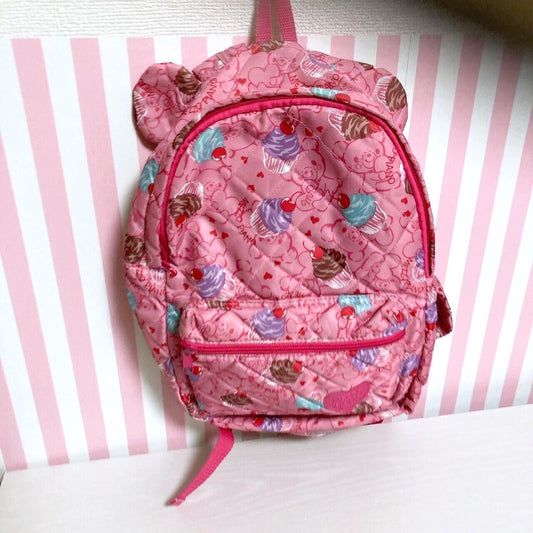 Mezzo Piano Backpack Rucksack School Bag Bear Ears Pink Cupcake Nylon Quilting