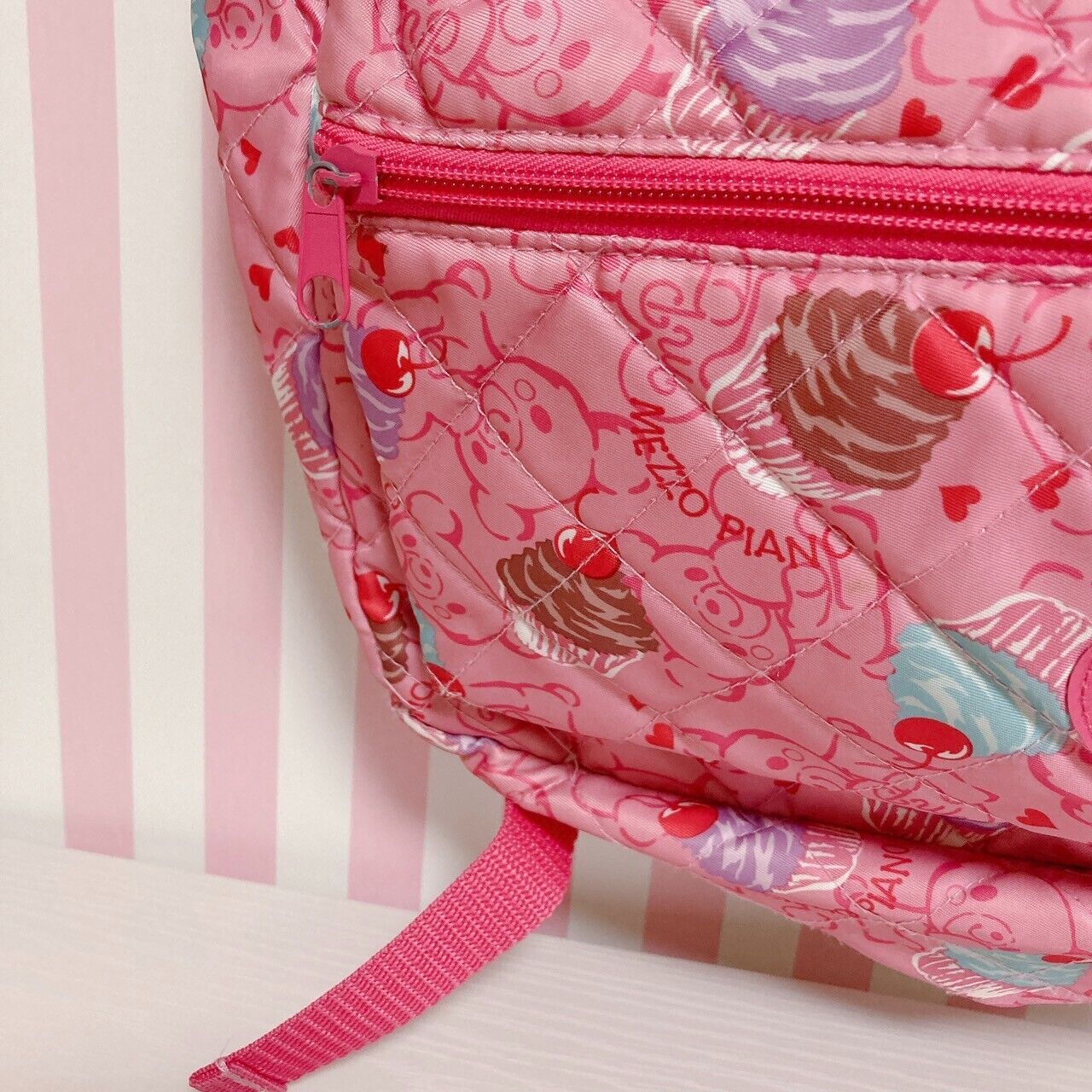 Mezzo Piano Backpack Rucksack School Bag Bear Ears Pink Cupcake Nylon Quilting