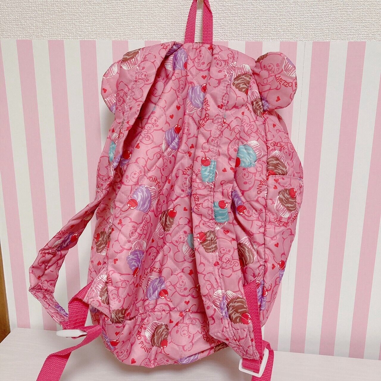 Mezzo Piano Backpack Rucksack School Bag Bear Ears Pink Cupcake Nylon Quilting