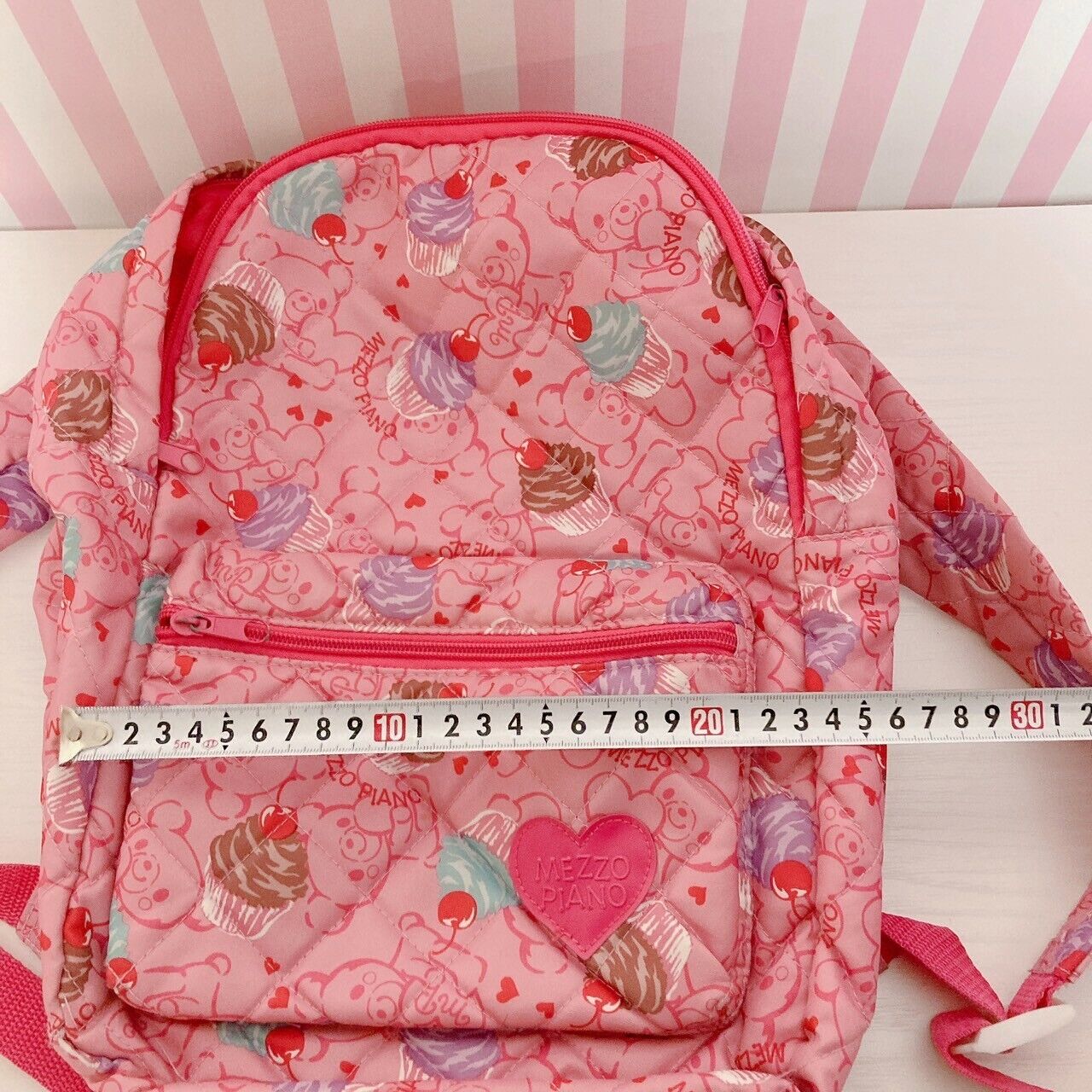 Mezzo Piano Backpack Rucksack School Bag Bear Ears Pink Cupcake Nylon Quilting