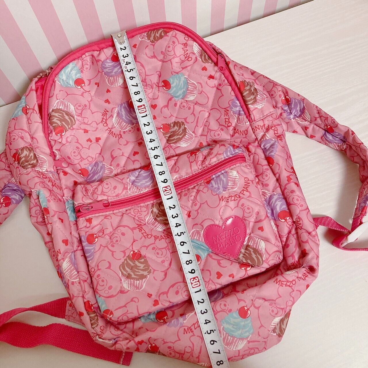 Mezzo Piano Backpack Rucksack School Bag Bear Ears Pink Cupcake Nylon Quilting