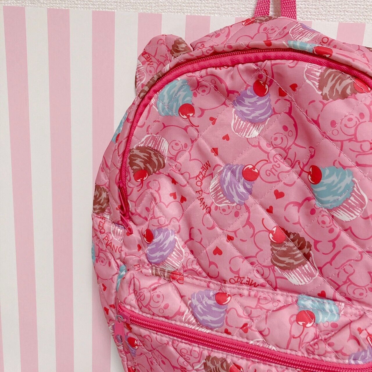 Mezzo Piano Backpack Rucksack School Bag Bear Ears Pink Cupcake Nylon Quilting