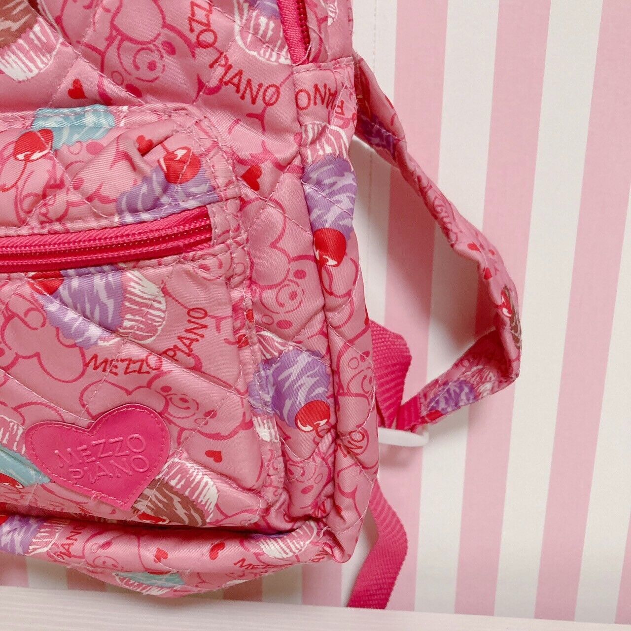 Mezzo Piano Backpack Rucksack School Bag Bear Ears Pink Cupcake Nylon Quilting