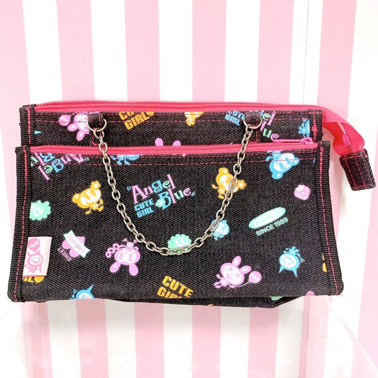 Angel Blue Pencil Case Chain Black Denim Pink Rabbit Bear Character Kawaii Rare