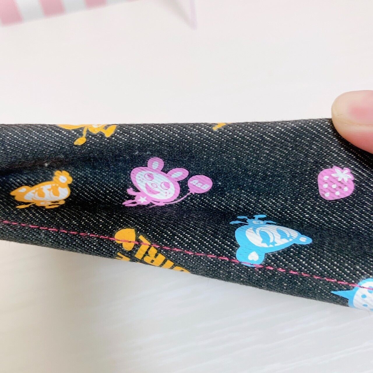 Angel Blue Pencil Case Chain Black Denim Pink Rabbit Bear Character Kawaii Rare