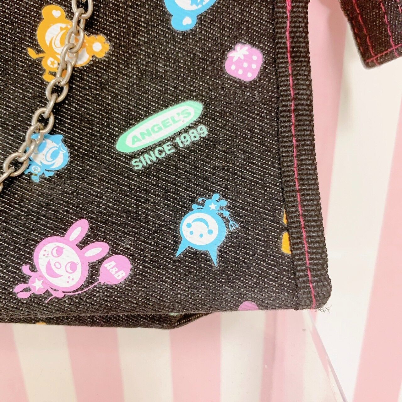 Angel Blue Pencil Case Chain Black Denim Pink Rabbit Bear Character Kawaii Rare