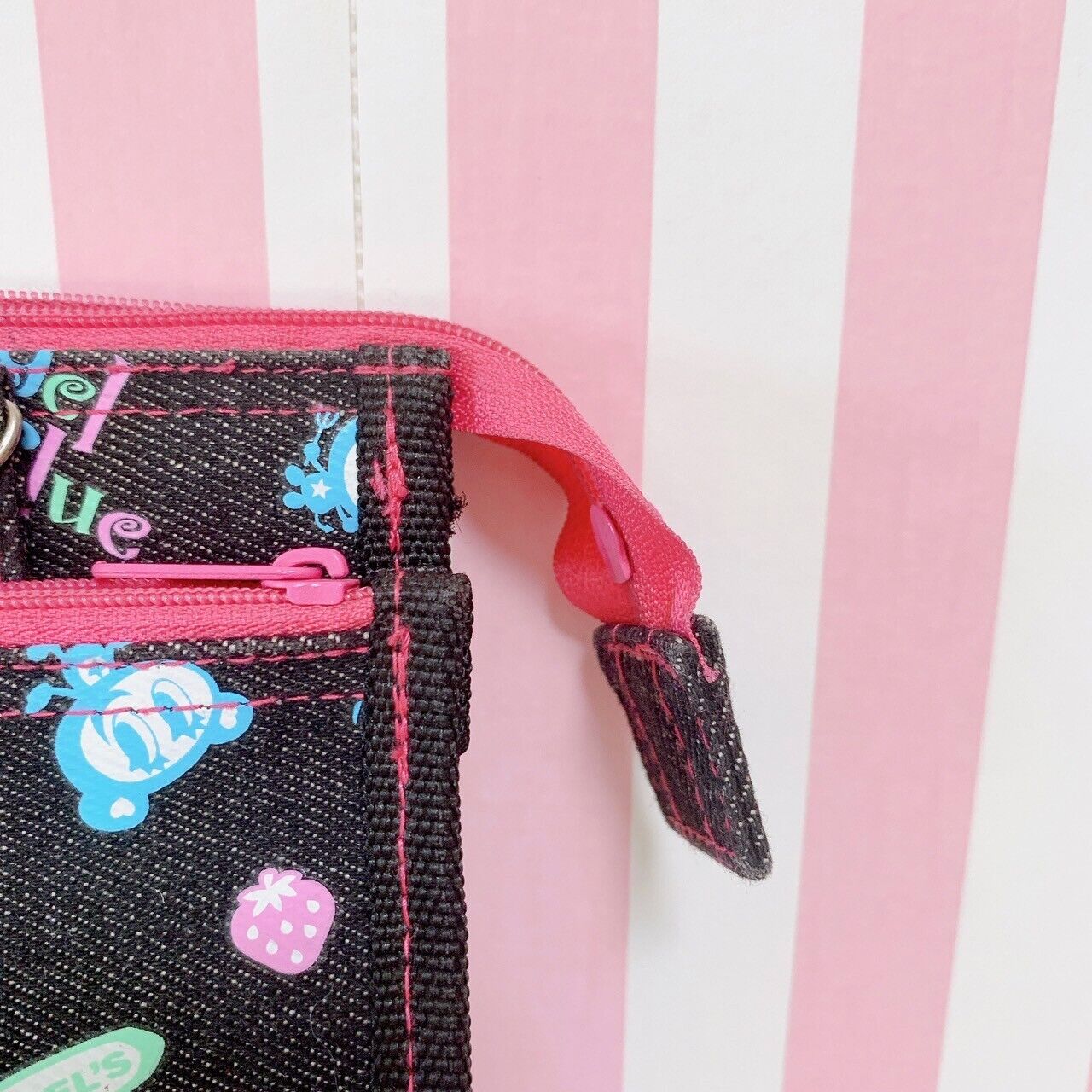 Angel Blue Pencil Case Chain Black Denim Pink Rabbit Bear Character Kawaii Rare