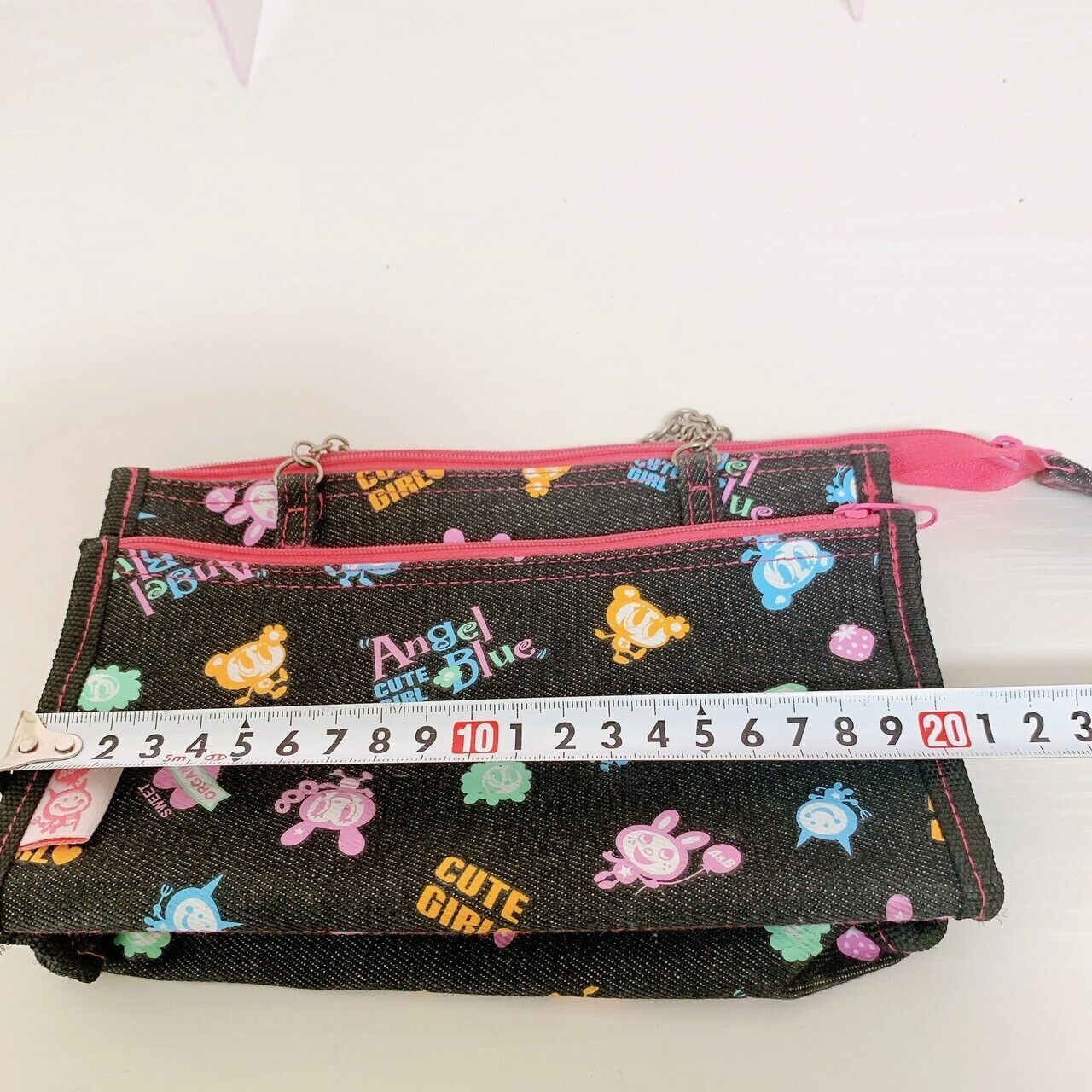 Angel Blue Pencil Case Chain Black Denim Pink Rabbit Bear Character Kawaii Rare