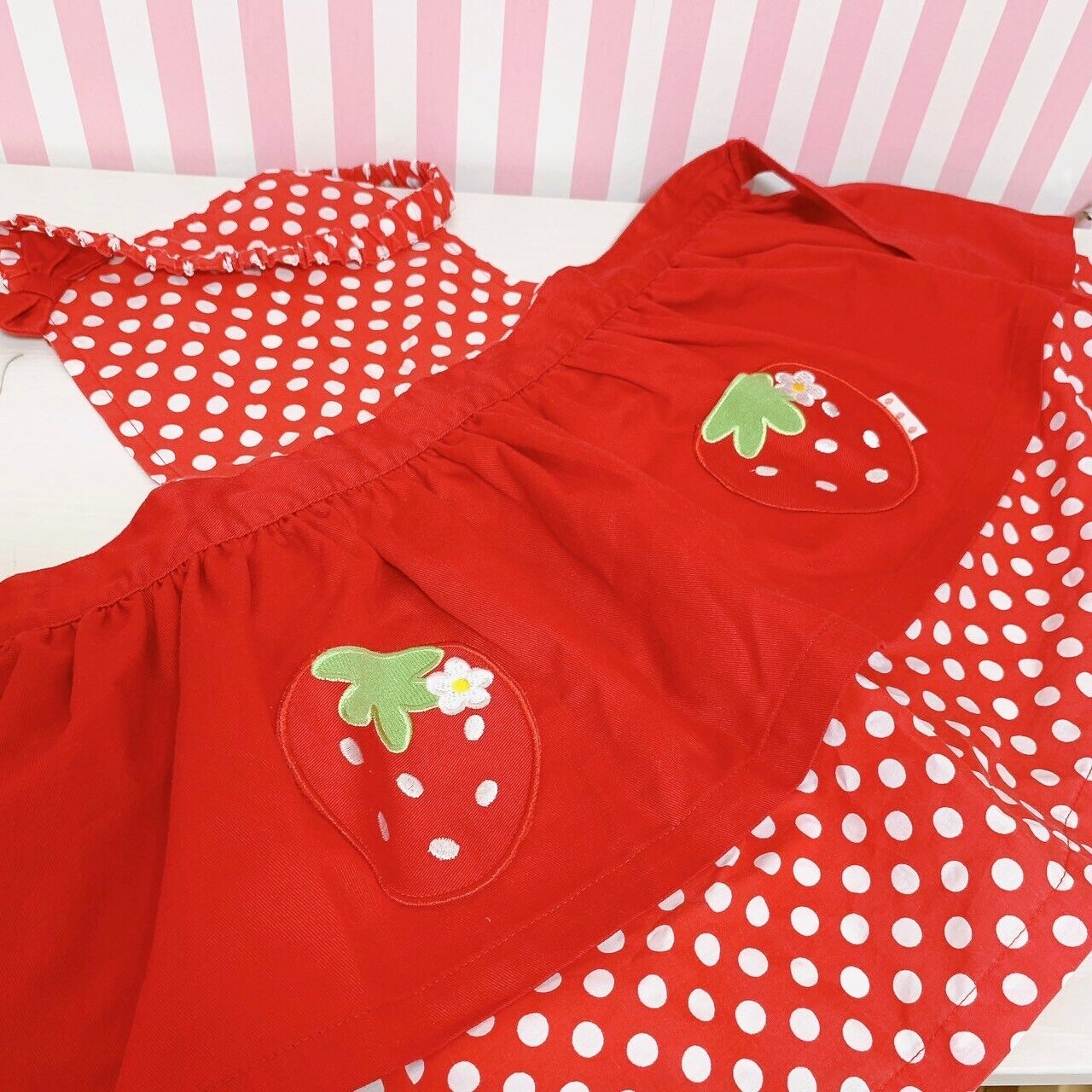 Mother Garden Apron Strawberry Red Dot Ribbon 130 Size Kids Kawaii Cute Rare