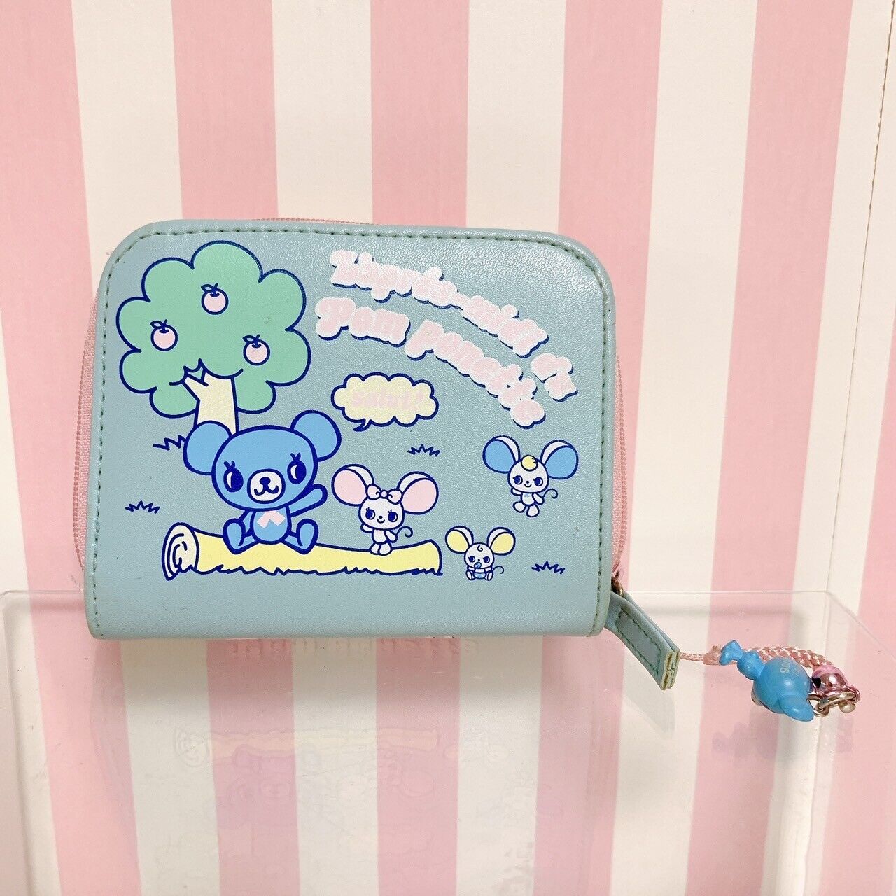 Pom Ponette Wallet Light Blue Bear Mouse Tree Pink Charm Character Kawaii Rare